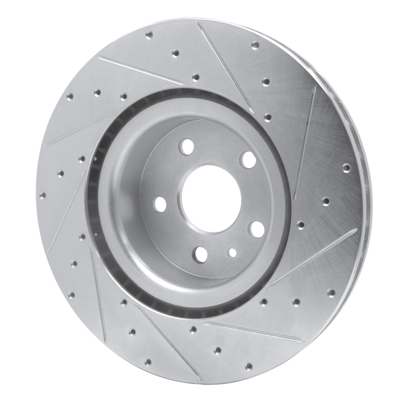Tesla Model S Brake Rotor (1) - Front Left - R1 Concepts - Drilled & Slotted - Silver - `12-`21